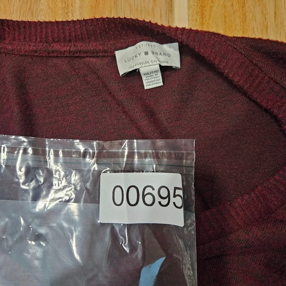 Lucky Brand Men Pullover V-Neck Sweater Maroon Lightweight Size‎ XXL 2XL